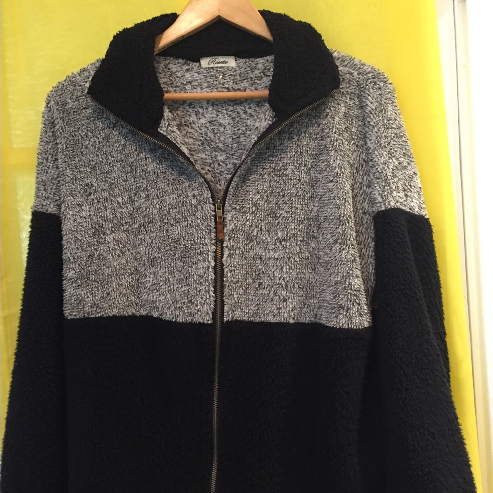 Half Grey Half Navy Blue Rosette Jacket